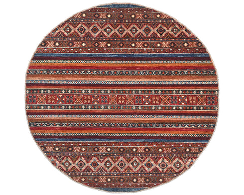 6x6 Multicolor Khurgeen Afghan Hand Knotted Round Wool Area Rug